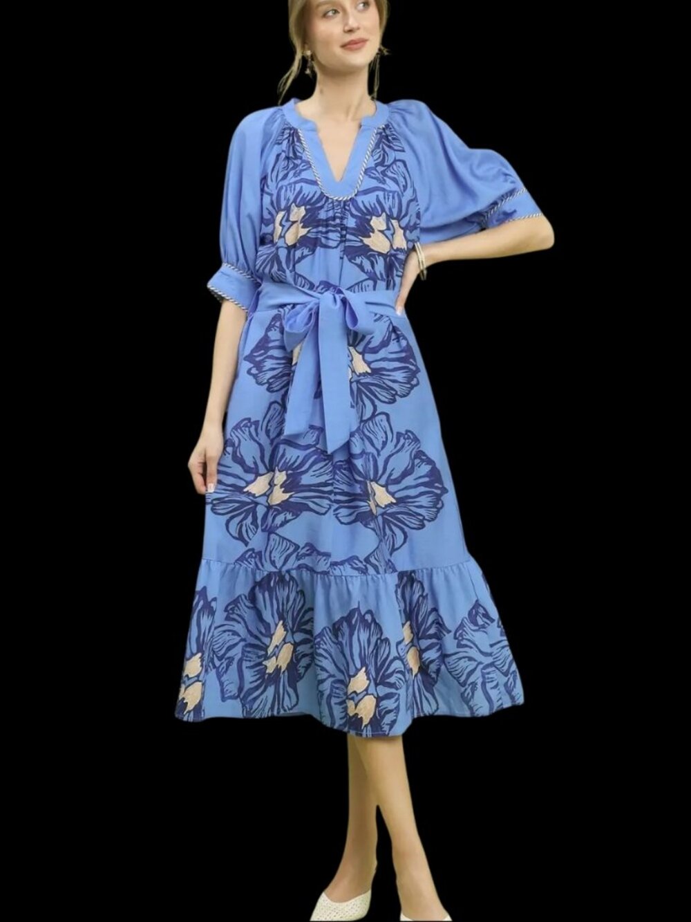 Umgee Floral Belted Midi Dress